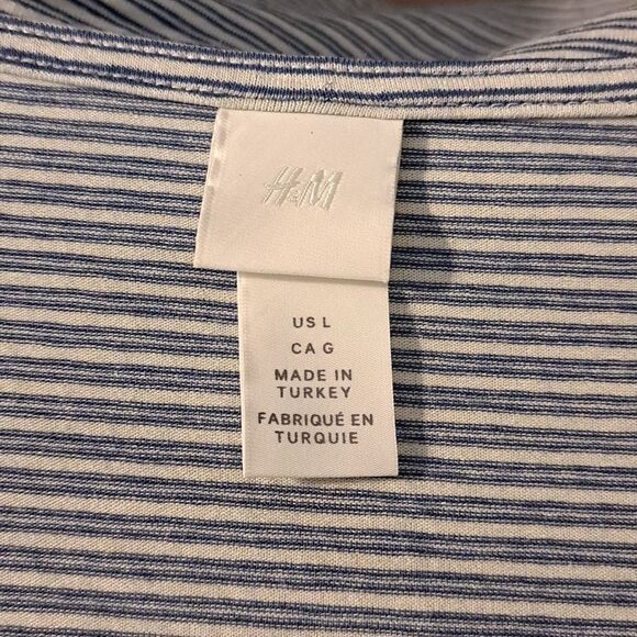 H & M Bodysuit Size L Blue White Striped Wrap Style Deep V-Neck Long Sleeve - Picture 6 of 10